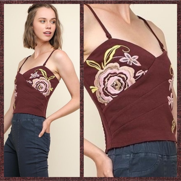 BNWT- Umgee Embroidered Beaded Crop Top: Adjustable - Picture 4 of 6